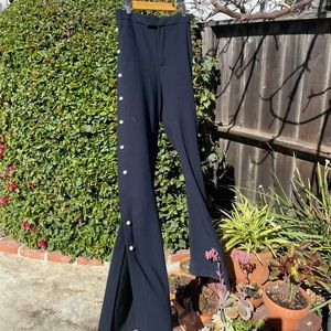 Navy flare pants with slit/pearl detail